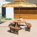 6-Person Patio Wood Picnic Table Beer Bench Set - Gallery View 6 of 10