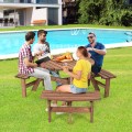 6-Person Patio Wood Picnic Table Beer Bench Set - Gallery View 7 of 10
