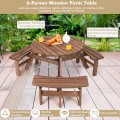6-Person Patio Wood Picnic Table Beer Bench Set - Gallery View 2 of 10