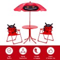 Kids Patio Folding Table and Chairs Set Beetle with Umbrella