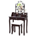 Oval Mirror Vanity Set  with 10 LED Dimmable Bulbs and 3 Drawers
