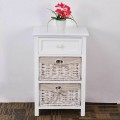 2 Pieces 3 Tiers Wood Nightstand Set with 1 Drawer and 2 Basket - Gallery View 2 of 19