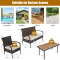 4 Pieces Patio Rattan Outdoor Conversation Set with Cushions - Gallery View 4 of 11