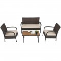 4 Pieces Patio Rattan Outdoor Conversation Set with Cushions - Gallery View 9 of 11