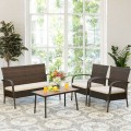 4 Pieces Patio Rattan Outdoor Conversation Set with Cushions - Gallery View 7 of 11