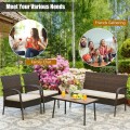 4 Pieces Patio Rattan Outdoor Conversation Set with Cushions - Gallery View 2 of 11
