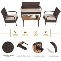 4 Pieces Patio Rattan Outdoor Conversation Set with Cushions - Gallery View 5 of 11