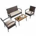 4 Pieces Patio Rattan Outdoor Conversation Set with Cushions - Gallery View 8 of 11