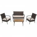 4 Pieces Patio Rattan Outdoor Conversation Set with Cushions - Gallery View 3 of 11