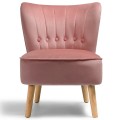 Modern Armless Velvet Accent Chair with Button Tufted and Wood Legs - Gallery View 7 of 36