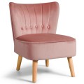 Modern Armless Velvet Accent Chair with Button Tufted and Wood Legs - Gallery View 6 of 36