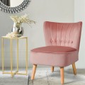 Modern Armless Velvet Accent Chair with Button Tufted and Wood Legs - Gallery View 2 of 36
