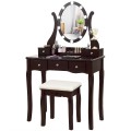 10 Dimmable Lights Vanity Table Set with Lighted Mirror and Cushioned Stool - Gallery View 21 of 34