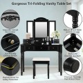 Makeup Dressing Table with Tri-Folding Mirror and Cushioned Stool for Women - Gallery View 31 of 31