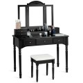 Makeup Dressing Table with Tri-Folding Mirror and Cushioned Stool for Women - Gallery View 26 of 31