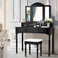 Makeup Dressing Table with Tri-Folding Mirror and Cushioned Stool for Women - Gallery View 22 of 31