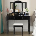 Makeup Dressing Table with Tri-Folding Mirror and Cushioned Stool for Women - Gallery View 24 of 31