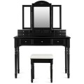 Makeup Dressing Table with Tri-Folding Mirror and Cushioned Stool for Women - Gallery View 27 of 31