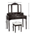 Makeup Dressing Table with Tri-Folding Mirror and Cushioned Stool for Women - Gallery View 17 of 31