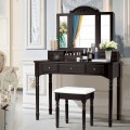 Makeup Dressing Table with Tri-Folding Mirror and Cushioned Stool for Women - Gallery View 12 of 31
