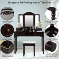 Makeup Dressing Table with Tri-Folding Mirror and Cushioned Stool for Women - Gallery View 21 of 31