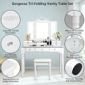 Makeup Dressing Table with Tri-Folding Mirror and Cushioned Stool for Women - Gallery View 8 of 31