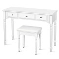 Makeup Dressing Table with Tri-Folding Mirror and Cushioned Stool for Women - Gallery View 5 of 31