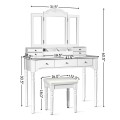 Makeup Dressing Table with Tri-Folding Mirror and Cushioned Stool for Women