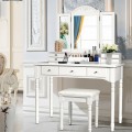 Makeup Dressing Table with Tri-Folding Mirror and Cushioned Stool for Women - Gallery View 3 of 31