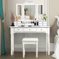 Makeup Dressing Table with Tri-Folding Mirror and Cushioned Stool for Women - Gallery View 1 of 31