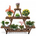 Wooden Plant Stand with Wheels Pots Holder Display Shelf - Gallery View 8 of 15