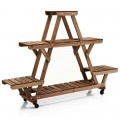 Wooden Plant Stand with Wheels Pots Holder Display Shelf - Gallery View 3 of 15