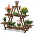 Wooden Plant Stand with Wheels Pots Holder Display Shelf - Gallery View 9 of 15