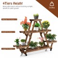 Wooden Plant Stand with Wheels Pots Holder Display Shelf - Gallery View 2 of 15