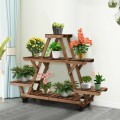 Wooden Plant Stand with Wheels Pots Holder Display Shelf - Gallery View 7 of 15