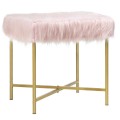 Luxurious Faux Fur Covered Footrest Stool with Gold Metal Base - Gallery View 3 of 35