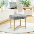 Luxurious Faux Fur Covered Footrest Stool with Gold Metal Base - Gallery View 13 of 35
