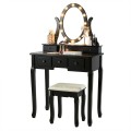 5 Drawers Vanity Table Stool Set with 12-LED Bulbs - Gallery View 16 of 24