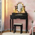 5 Drawers Vanity Table Stool Set with 12-LED Bulbs - Gallery View 14 of 24