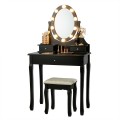 3 Drawers Lighted Mirror Vanity Dressing Table Stool Set - Gallery View 14 of 22
