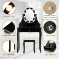 3 Drawers Lighted Mirror Vanity Dressing Table Stool Set - Gallery View 18 of 22