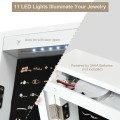 Wall And Door Mirrored Jewelry Cabinet With LED Light