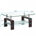 Rectangular Tempered Glass Coffee Table with Shelf - Gallery View 4 of 27