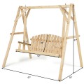 Outdoor Wooden Porch Bench Swing Chair with Rustic Curved Back - Gallery View 4 of 10