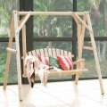 Outdoor Wooden Porch Bench Swing Chair with Rustic Curved Back - Gallery View 6 of 10
