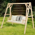 Outdoor Wooden Porch Bench Swing Chair with Rustic Curved Back - Gallery View 1 of 10