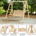 Outdoor Wooden Porch Bench Swing Chair with Rustic Curved Back