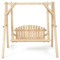 Outdoor Wooden Porch Bench Swing Chair with Rustic Curved Back - Gallery View 9 of 10