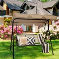 3 Person Patio Swing with Polyester Angle Adjustable Canopy and Steel Frame - Gallery View 11 of 35