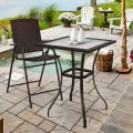 28.5 Inch Outdoor Patio Square Glass Top Table with Rattan Edging - Gallery View 1 of 8